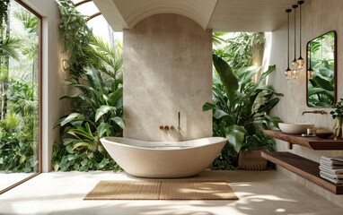 Modern and minimalist bathtub with nature concept