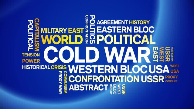 Cold War animated tag word cloud;text design animation kinetic typography seamless loop.