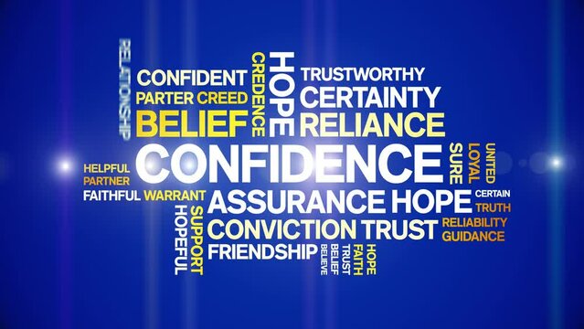 Confidence animated tag word cloud;text design animation kinetic typography seamless loop.
