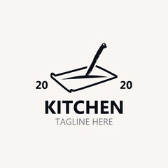 Kitchen logo vintage with plate, knife, spoon and fork for food restaurant