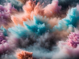 Freeze motion of colored powder explosions isolated on black background	