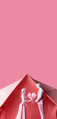 Lovely couple in origami style, social media story, reels, shorts background