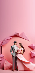 Lovely couple in origami style, social media story, reels, shorts background