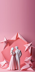 Lovely couple in origami style, social media story, reels, shorts background