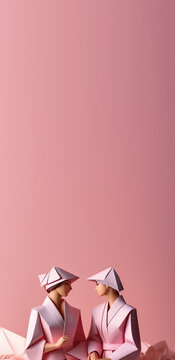 Lovely couple in origami style, social media story, reels, shorts background