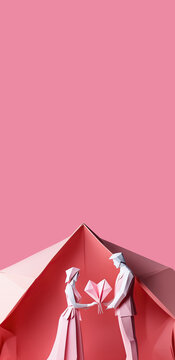 Lovely couple in origami style, social media story, reels, shorts background