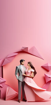 Lovely couple in origami style, social media story, reels, shorts background