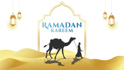 BACKGROUND RAMADHAN KAREEM AND CAMEL IN THE DESERT ILLUSTRATION 03