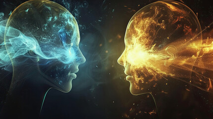 Telepathic communication, communications through the mind. mind power control by thought - obrazy, fototapety, plakaty