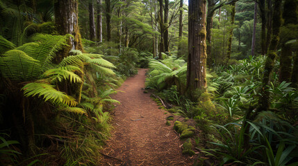 New Zealand north island forest footpath - obrazy, fototapety, plakaty