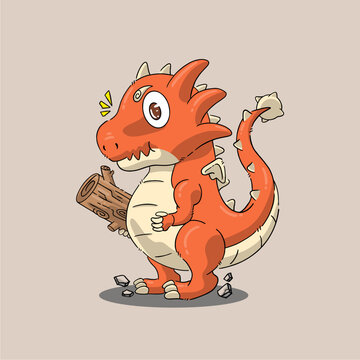 wood and dragon vector design illustration. dragon characters hand drawn 