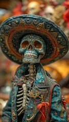 Fototapeta na wymiar A Mexican sombrero-wearing skeleton