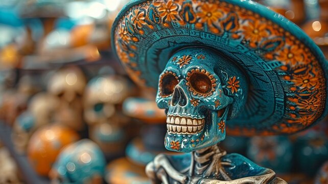 A Mexican sombrero-wearing skeleton