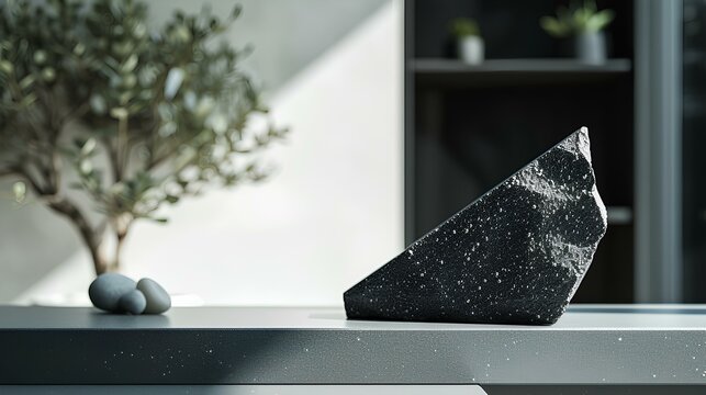 an angular modern podium featuring striking macro details of subtle gipsum accessories. generative AI