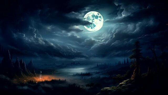 Whispers of the Moon: Night Falls Over the Forest and River