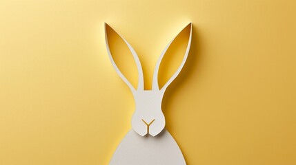 Cut-Out Paper Rabbit on Yellow Background, Minimalistic Easter Design Concept