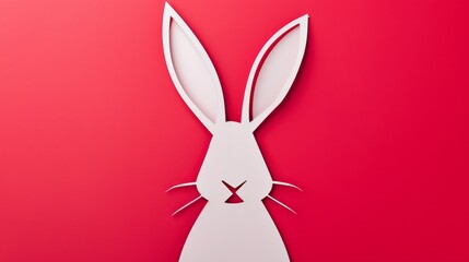 Red Paper Rabbit Silhouette on a Vibrant Background, Modern and Simplistic Easter Design Concept...