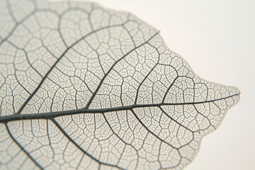 Extreme close-up of leaf vein skeleton against isolated gradient background, leaf texture pattern for graphic design resource...
