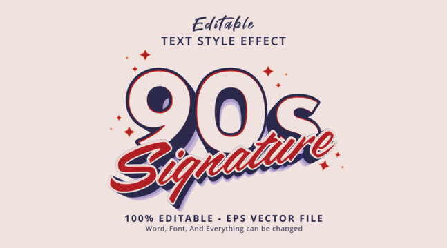 90s Signature Editable Text Effect, 3d retro style