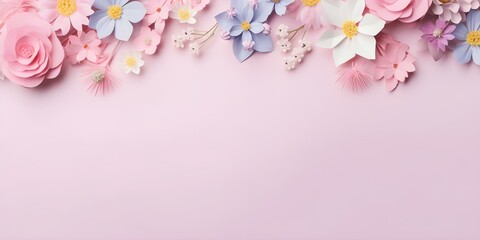 Fototapeta na wymiar Beautiful Spring Flowers on Soft Pink Background