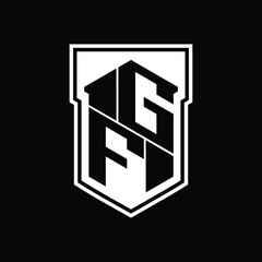 GF Logo monogram hexagon geometric up and down inside shield isolated style design template