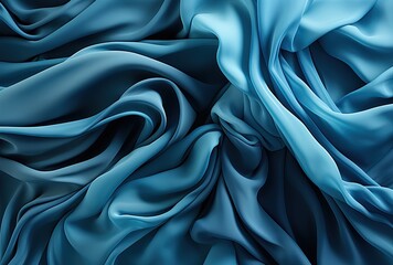 Blue silk fabric background. Created with Ai - obrazy, fototapety, plakaty