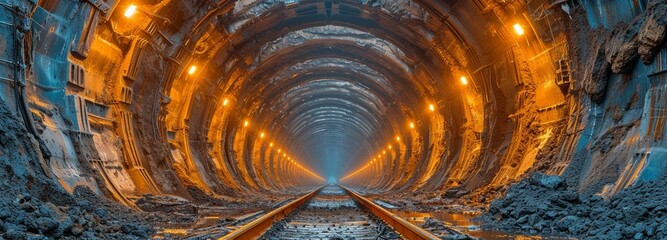 Amsterdam's north-south subway line is currently building a subway tunnel. with the subway line's concrete floor - obrazy, fototapety, plakaty