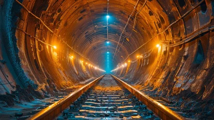 Deurstickers Amsterdam's north-south subway line is currently building a subway tunnel. with the subway line's concrete floor © tongpatong