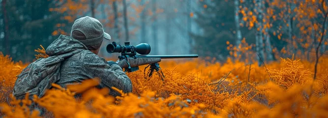 Foto op Canvas He is pursuing his prey. gun for hunting. © tongpatong