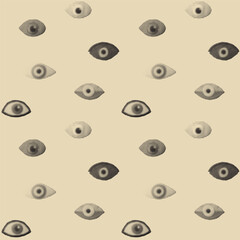 Stylized halftone seamless eyes. Retro collage, vector illustration.