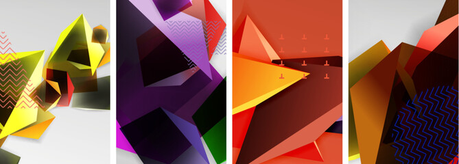 Trendy low poly 3d triangle shapes and other geometric elements background designs for wallpaper, business card, cover, poster, banner, brochure, header, website