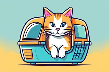 pet, red cat in a pet carrier ready to play