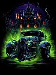 Futuristic hot rod design illustration. Design featuring vintage cars.