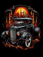 Futuristic hot rod design illustration. Design featuring vintage cars.