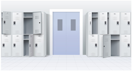 Metal school lockers set vector illustration isolated on white background