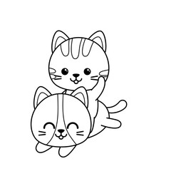 Coloring book. Cheerful kittens. Black and white cats. Vector