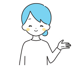 水色｜案内する私服の女性｜左手