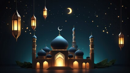 Muslim mosque beautiful illustration. Ramadan, the holy month of muslims