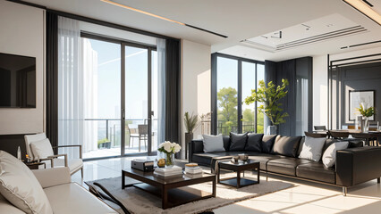 Fototapeta premium modern living room with fireplace