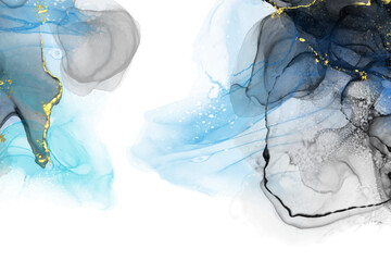 Luxury blue, black, gold background marble liquid ink art. Vector illustration.