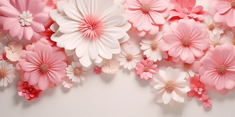 Pink Floral Texture In A Seamless Pattern With Elegant White Paper Flowers And Gentle Shadows Background.