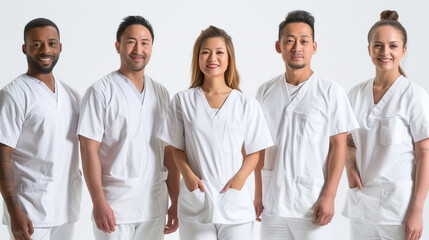 Fototapeta na wymiar Diverse team healthcare professionals in white scrubs - Generative AI