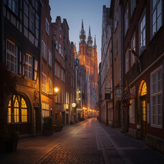 Fototapeta na wymiar Poland Gdansk view to lighted St Mary's