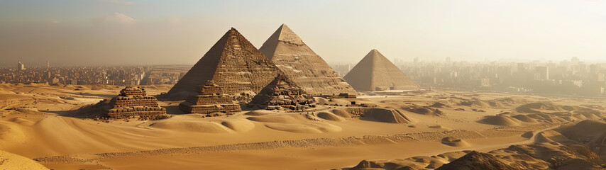 Egypt desert with pyramids and ruins - obrazy, fototapety, plakaty