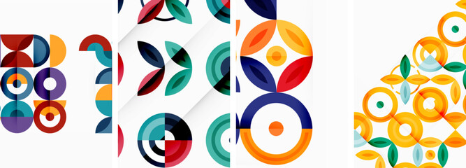 Circles and rings geometric backgrounds. Posters for wallpaper, business card, cover, poster, banner, brochure, header, website
