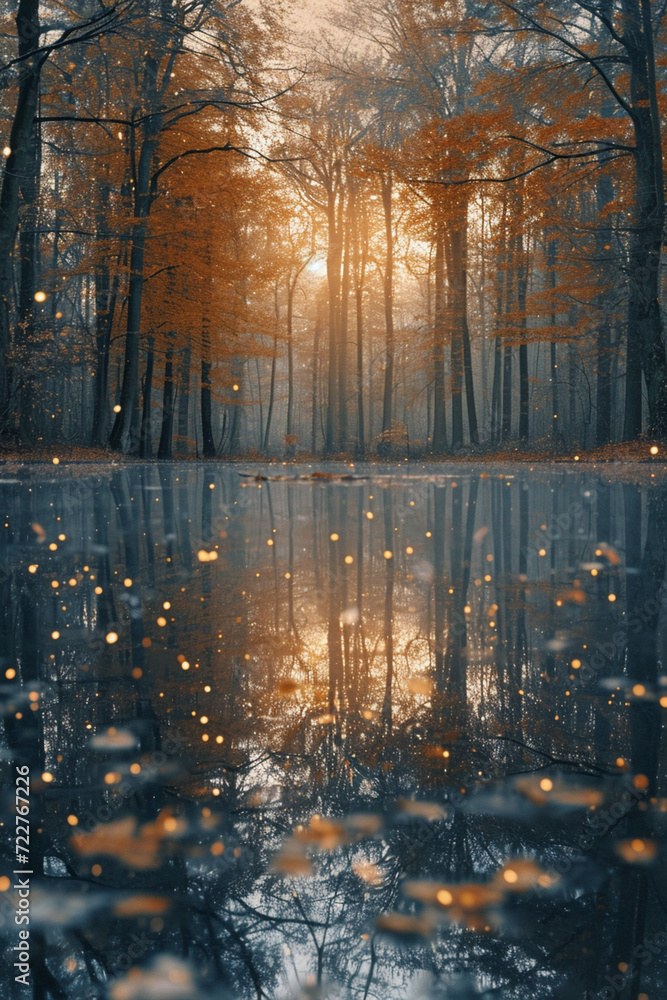 Poster a dreamlike vision of a forest where trees grow horizontally in the air,