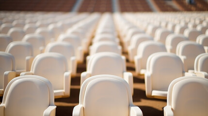 Naklejka premium Empty stadium with white chairs in tribune