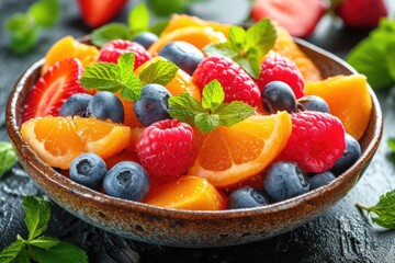 Fresh mixed fruits salad in a bowl professional advertising food photography