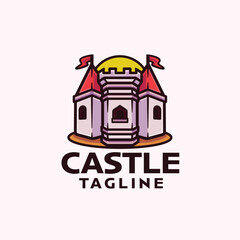 Obraz premium Castle logo mascot cartoon character vector illustration