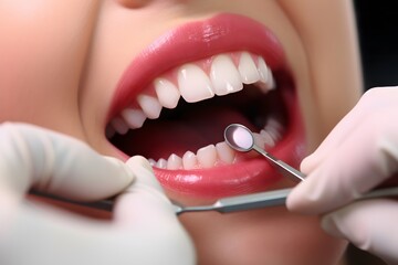 Close-up of woman having her teeth examined